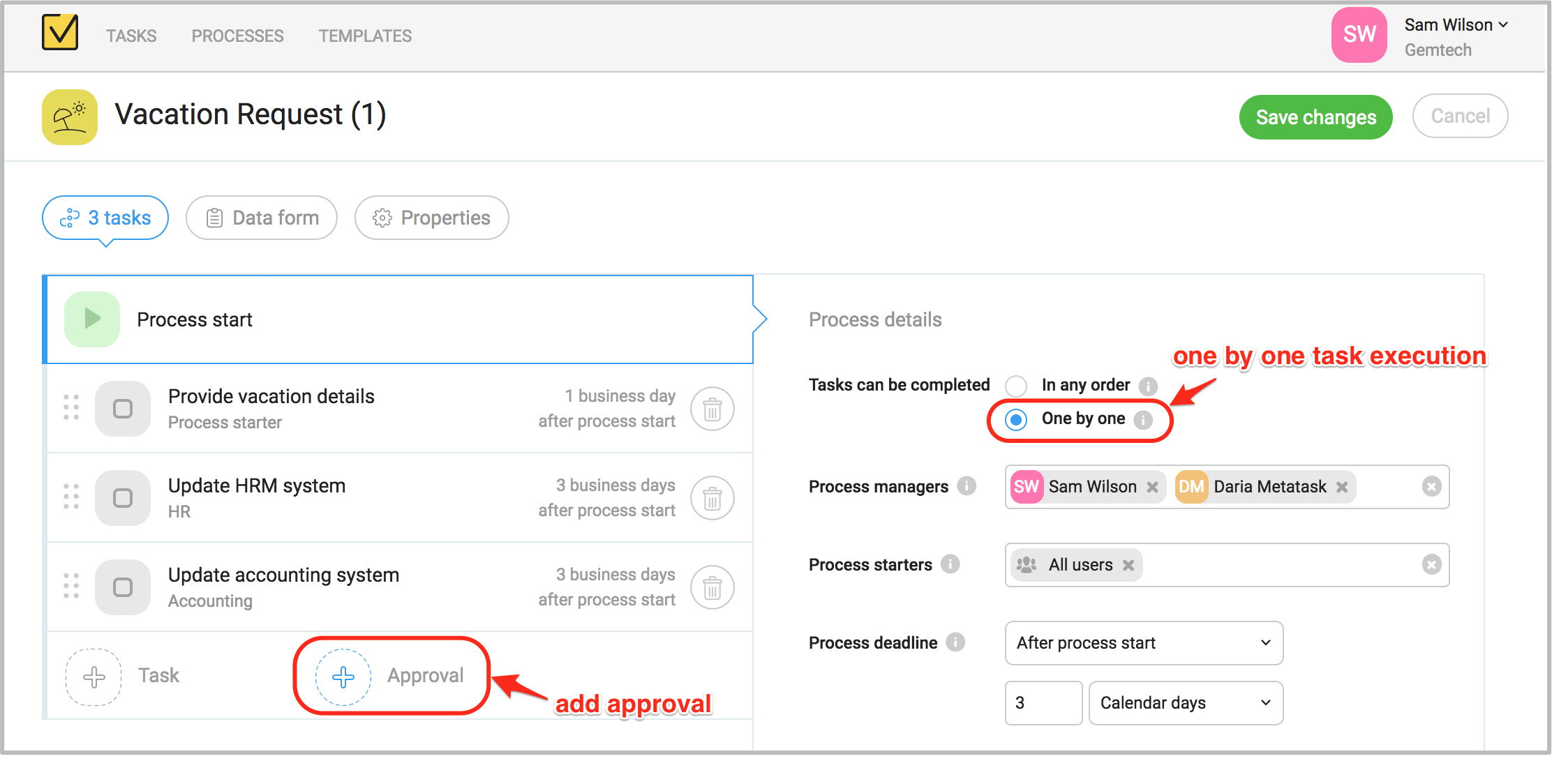 Adding approval task