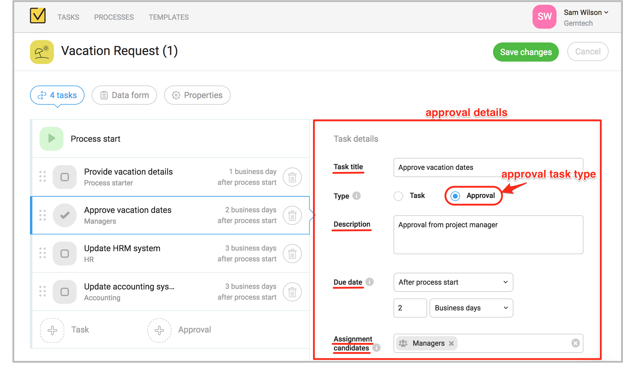 Adding details to approval task